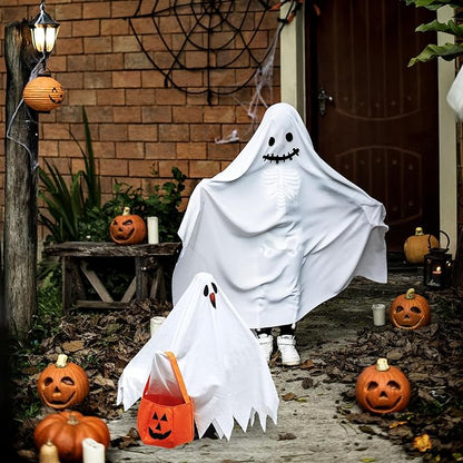 VERTUPET Halloween Ghost Costume for Garden Goose, 23" Outdoor Goose Outfit with Pumpkin Felt Bag, Holiday Yard Decor Accessories