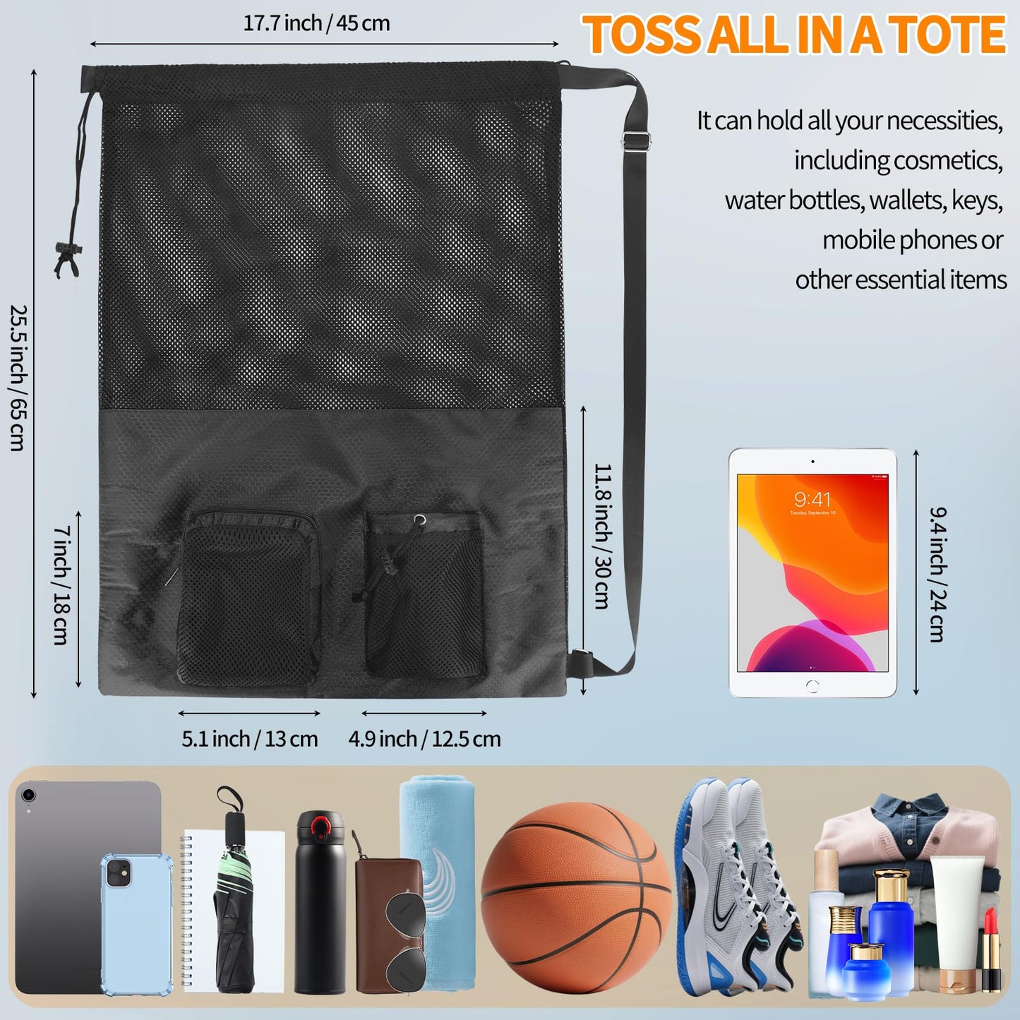 NATURAL STYLE Mesh Drawstring Gym Swim Beach bag, Large Waterproof Pool Sports Backpack for Swimming Gear Workout Yoga Travel (Black)