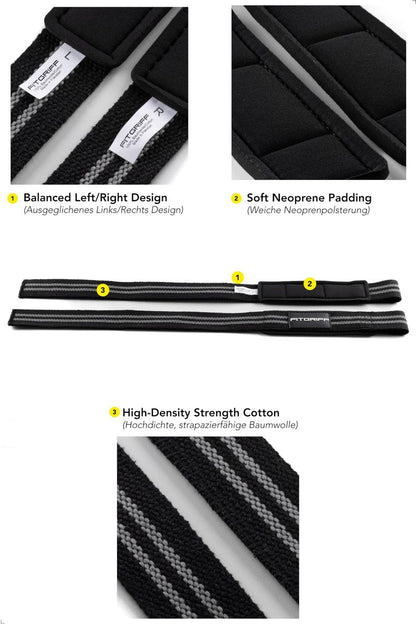 Fitgriff® Lifting Straps & Wrist Wraps (Bundle) Superior Support for Weightlifting & Gym Workouts - for Men and Women (Black/Grey)