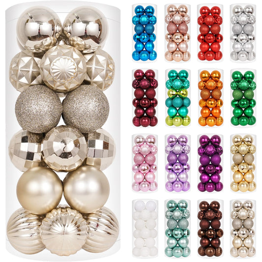 XmasExp 24ct Champagne Christmas Ornaments for Tree Decorations, Small Shatterproof Christmas Ball Ornaments Set for Trees, Plastic Hanging Balls for Home Holiday Party Decor (1.57'', Champagne Gold)