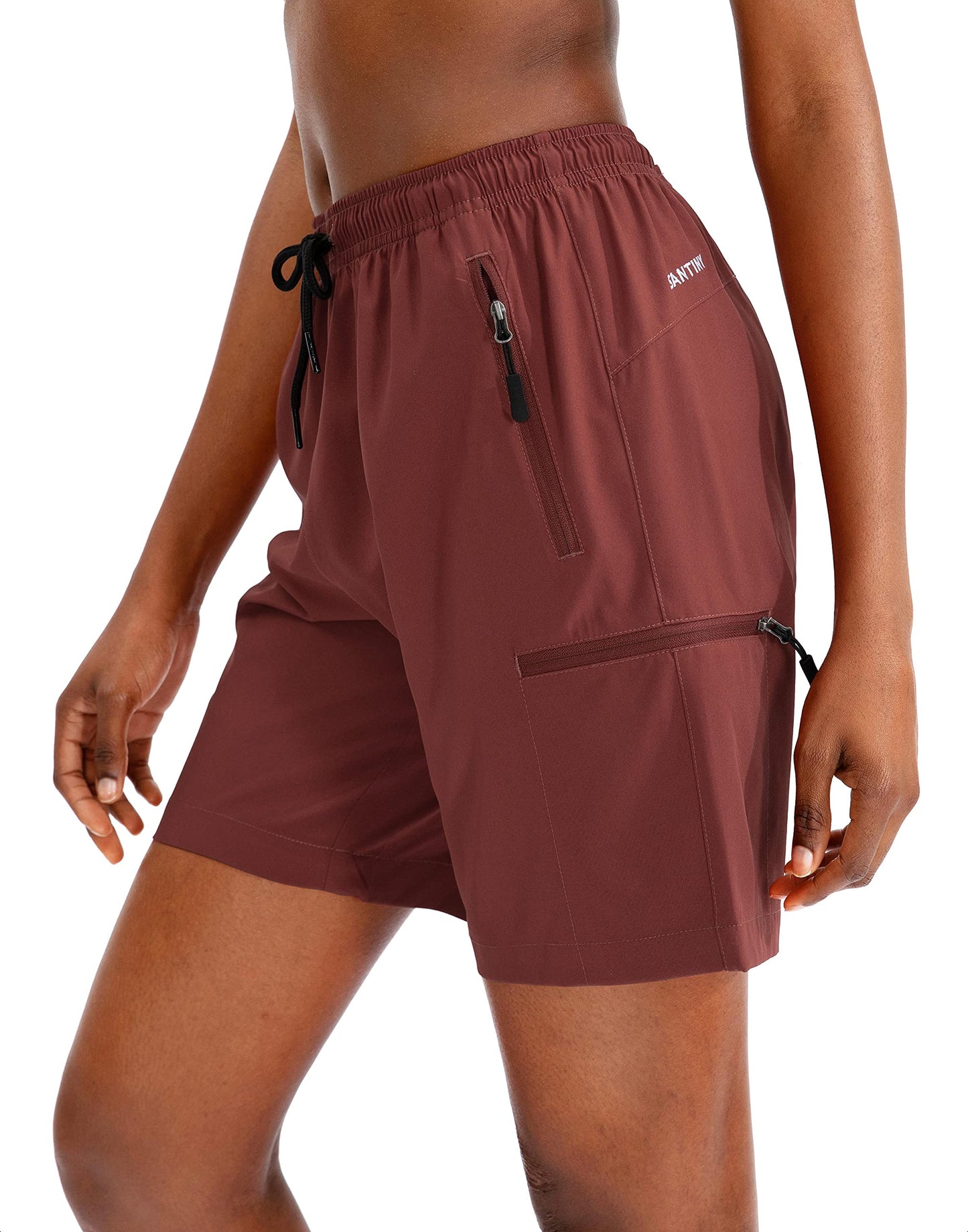 SANTINY Women's 5''/ 7''/9'' Hiking Cargo Shorts Quick Dry Lightweight Summer Shorts for Women Athletic Golf Zipper Pockets(Maroon_L)