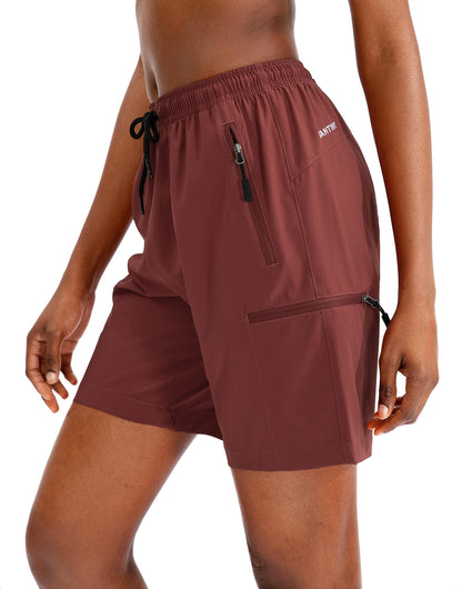 SANTINY Women's 5''/ 7''/9'' Hiking Cargo Shorts Quick Dry Lightweight Summer Shorts for Women Athletic Golf Zipper Pockets(Maroon_L)