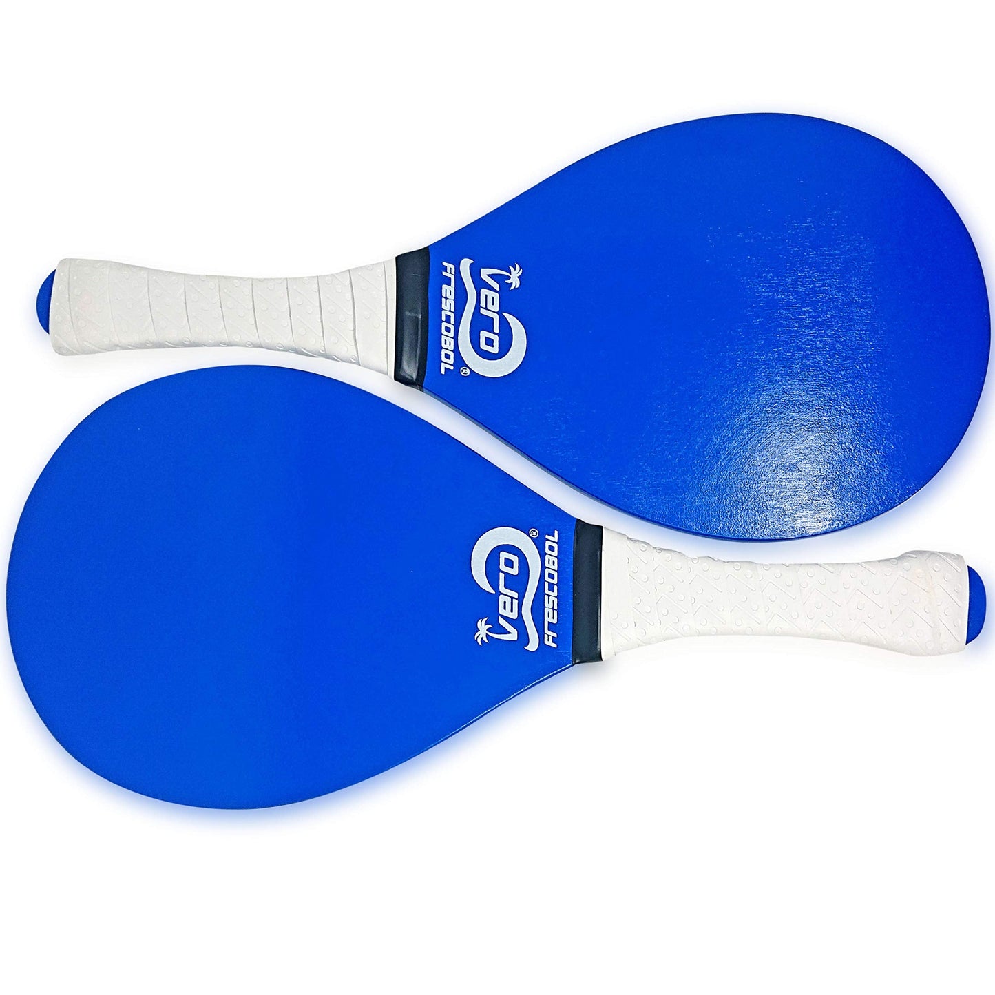 Frescobol Starter Set – 2 Vero Wood Beach Paddles with Premium White Padded Grips, Neoprene Carry Case, 2 Official Red Balls