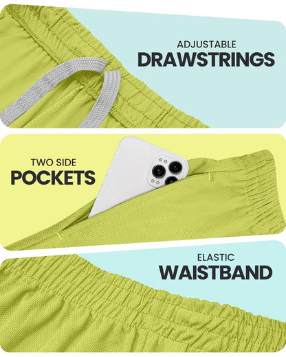 NY Threads Men's Athletic Shorts Quick Dry Loose-Fit Lightweight Running Workout Gym Shorts with Pockets, Large, Lime Green