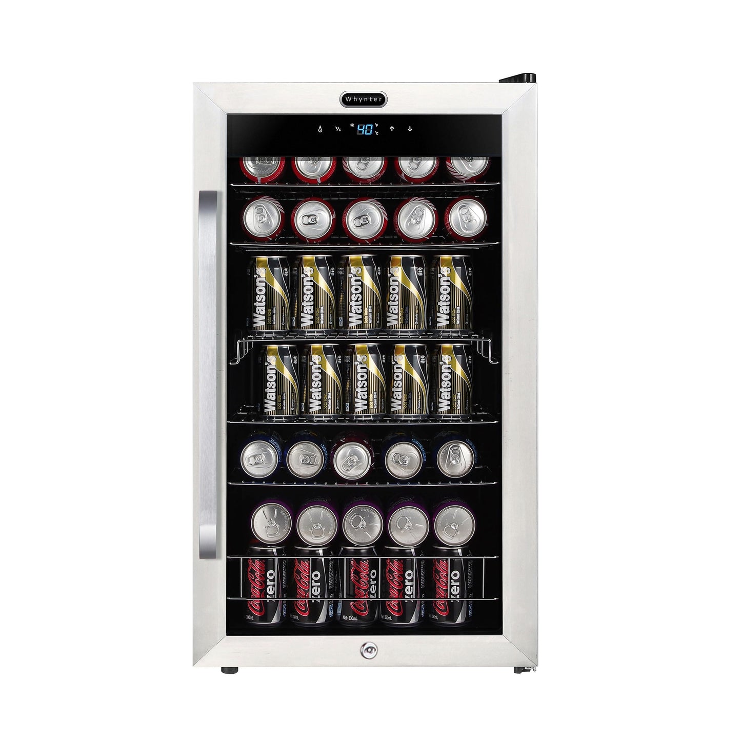 Whynter Beverage Refrigerator with Double-Layer Glass Door, 136-Can Drink Mini Fridge with Lock & Digital Control, BR-1211DS, 3.4 Cubic Feet, Stainless Steel
