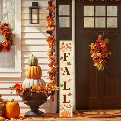 Happy Fall Sign Autumn Front Door Hanging Decor Welcome Sign Wooden Vertical Indoor Outdoor Standing Sign For Garden Home Yard Farmhouse Porch 47.2 x 7.8 Inch