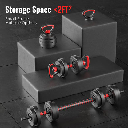 Fitvids Multi-Functional Portable Changeable Dumbbell and Barbell Kettlebell Set with Adjustable Weights, 40LBS or 60LBS Sets, 2-in-1 or 4-in1, Multiple Styles