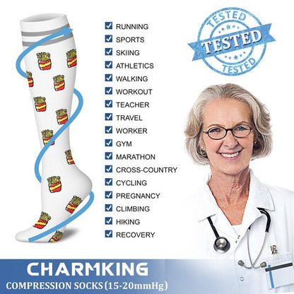 CHARMKING Compression Socks for Women & Men (8 Pairs) 15-20 mmHg Graduated Copper Support Calf Socks are Best for Pregnant, Nurses - Boost Performance, Circulation, Knee High Wide Calf(S/M, Multi 54)