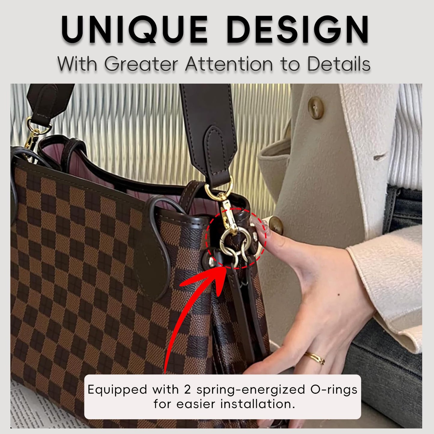 Doxo Vachetta Cowhide Replacement Purse Strap for Neverfull, 1.5" Wide 25.6" Long Leather Shoulder Strap with 2 Spring O-Rings, for LV Neverfull, Graceful, Speedy Tote Handbags, Beeswax