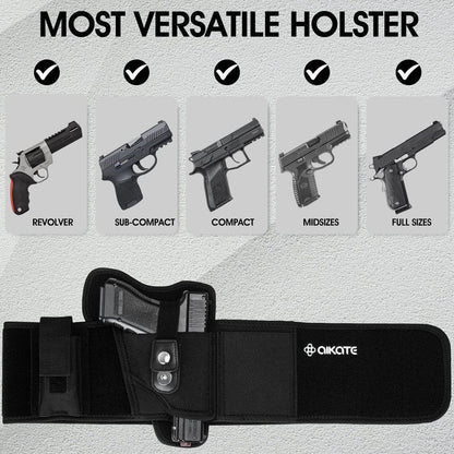 AIKATE Upgraded Belly Band Holster for Concealed Carry, Deep Concealment Gun Holster for Men, Waistband Holsters Fits for Glock 19, 17, M&P Shield 9MM Most Pistols (Fits Belly Up to 55", Right)