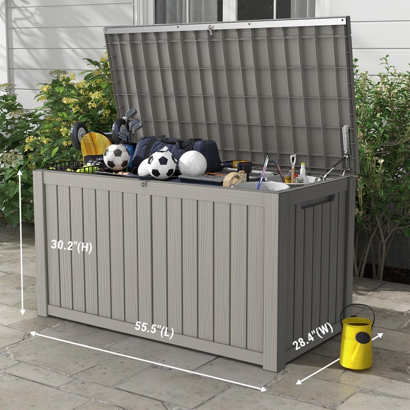 Mars Villa 180 Gallon Outdoor Storage Box, Large Waterproof Resin Deck Box for Patio Furniture Cushions, Pool Supplies, Gardening Tools, Lockable, Weatherproof and UV Resistant, Grey
