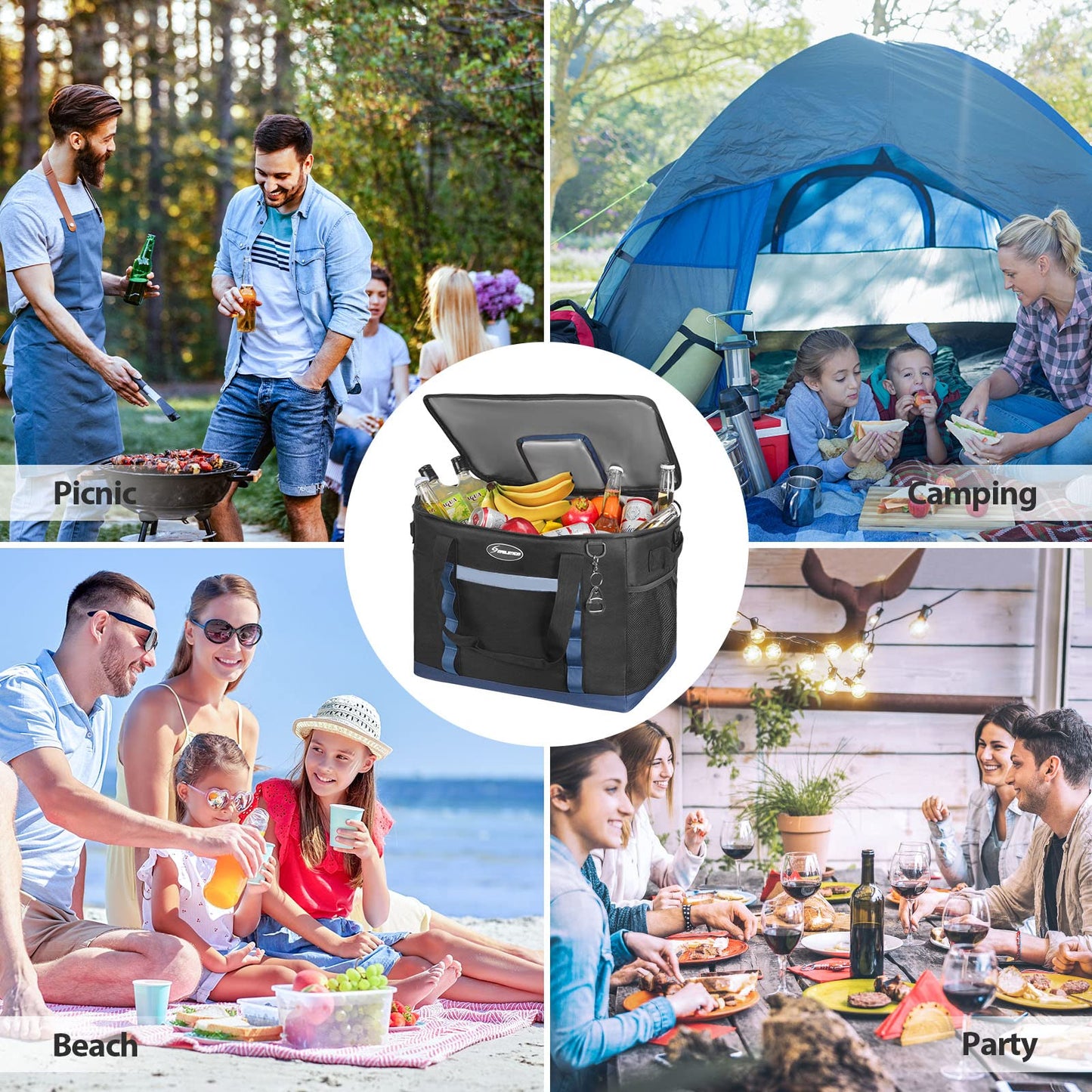 Maelstrom ICY Hollow Cooler Bag,75 Cans Collapsible Soft Sided Cooler,Extra Large Insulated Leakproof Lunch Cooler Bag,Portable for Grocery Shopping,Camping,Tailgating and Road Trips, G: 75 Can Black