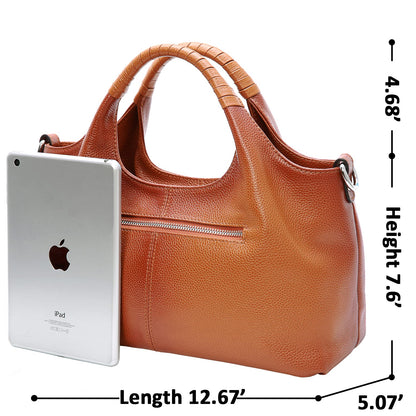 Iswee Genuine Leather Purses for Women Medium Size Satchel Handbags Crossbody Bag Shoulder Tote Bags Hobo Purses Trendy Ladies Hand Bag (Sorrel)