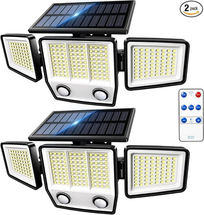 Solar Motion Sensor Outdoor Lights Waterproof - 3000LM 3 Modes Security Lights Outdoor 270° Illumination IP65 LED Solar Flood Wall Light for Garden Yard Patio Pathway (With ‎Remote Control, 2)