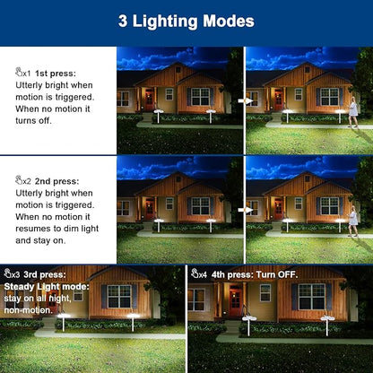 EMANER Solar Lights Outdoor Motion Sensor, 2500LM Lux Equivalent White Flood Lights for Outside, Dusk to Dawn 3-Mode Sensing Security Light, Solar Powered Driveway Lights Cordless, 2-Pack