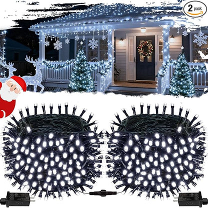 2-Pack Connectable Christmas Lights Outdoor, Total 164FT 400LED Christmas String Lights Waterproof with 8 Modes & Timer, Green Wire Twinkle Lights for Xmas Tree Decorations Outdoor Indoor, Cool White
