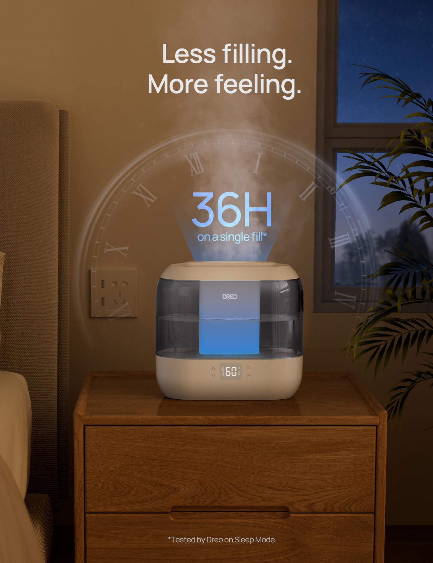 Dreo Smart Humidifiers for Bedroom, Top Fill 4L Supersized Humidifier Large Room with 28 dB, 36H Runtime, Touch/APP/Voice Control, Nightlight, Cool Mist Humidifiers for Baby, Plants, Indoor, Black