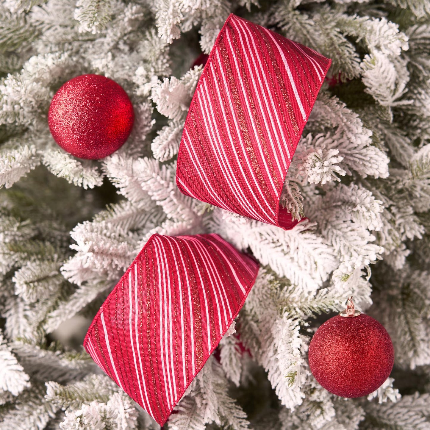 PAPER FAIR 4 Inch Candy Cane Christmas Wired Ribbon for Wreath Crafts, 4'' x 10 Yds (30 Feet), Red Glitter Stripe Burlap Extra Wide Xmas Wired Ribbon for Bow Ornaments, Tree Skirt, Topper Bow