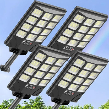 Solar Street Lights Outdoor Motion Sensor, 6500K Dusk to Dawn LED Solar Flood Light, Waterproof Security Light for Outside Garden Yard Parking Lot, 4PCS