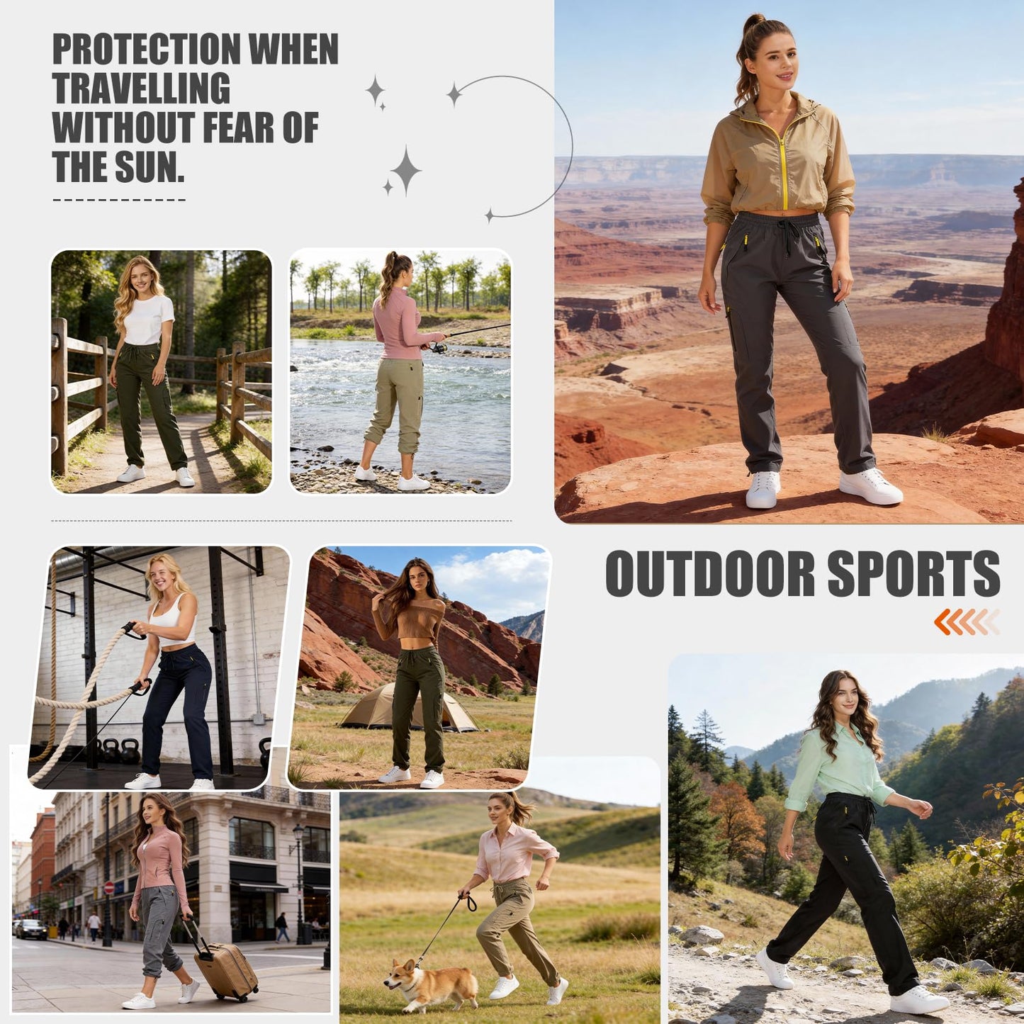 Womens Hiking Pants Quick Dry UPF 50 Lightweight Travel Golf Cargo Safari Pants Zipper Pockets,6608,Army,Petite XX-L