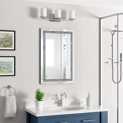 Crystal Decorative Mirror-16 x24 Rectangle Gorgeous Silver Mirror, Crush Diamond Mirror for Wall Decoration Bedroom, Hallway, Dining Room