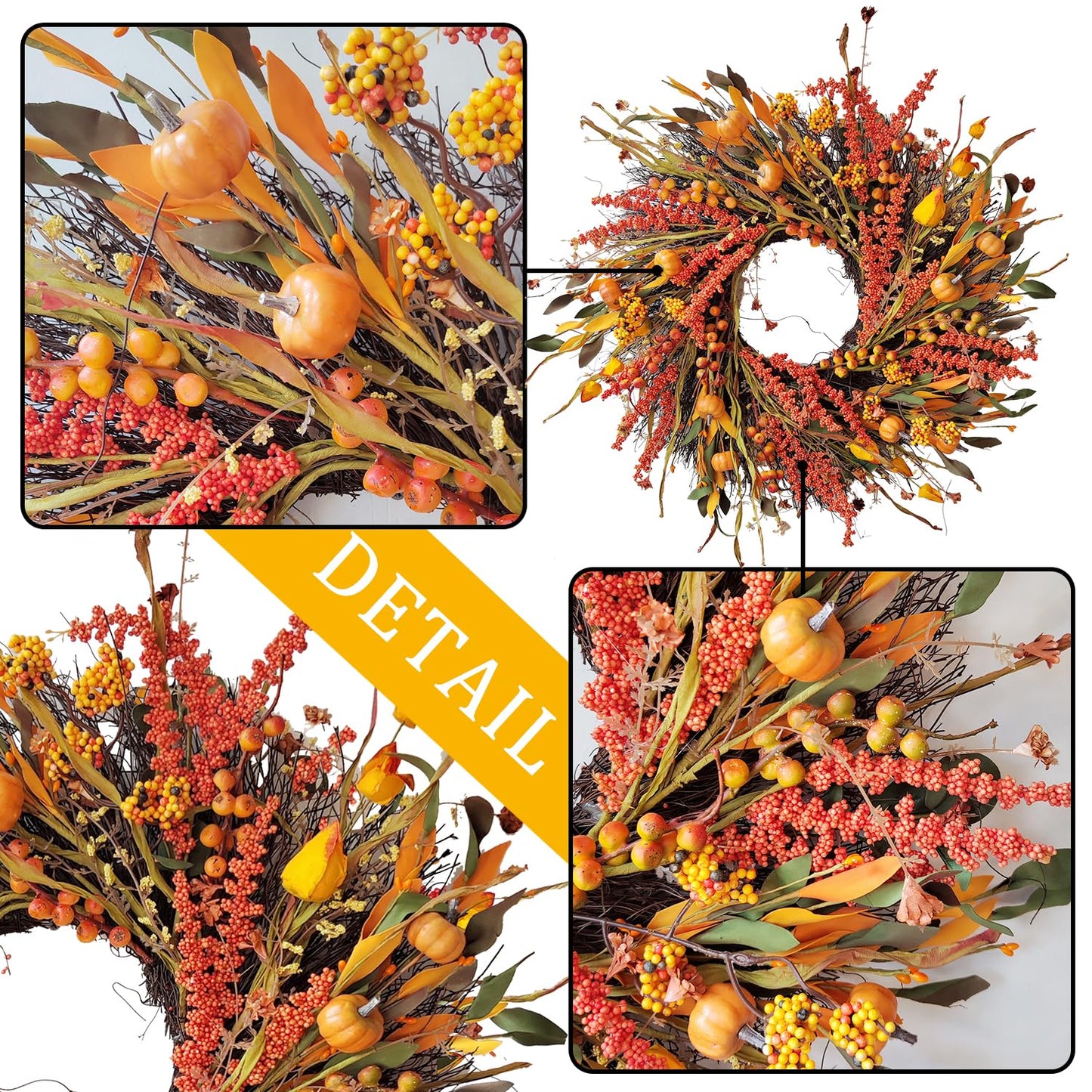 WANNA-CUL 24In Fall Harvest Wreath for Front Door Autumn Thanksgiving Decor