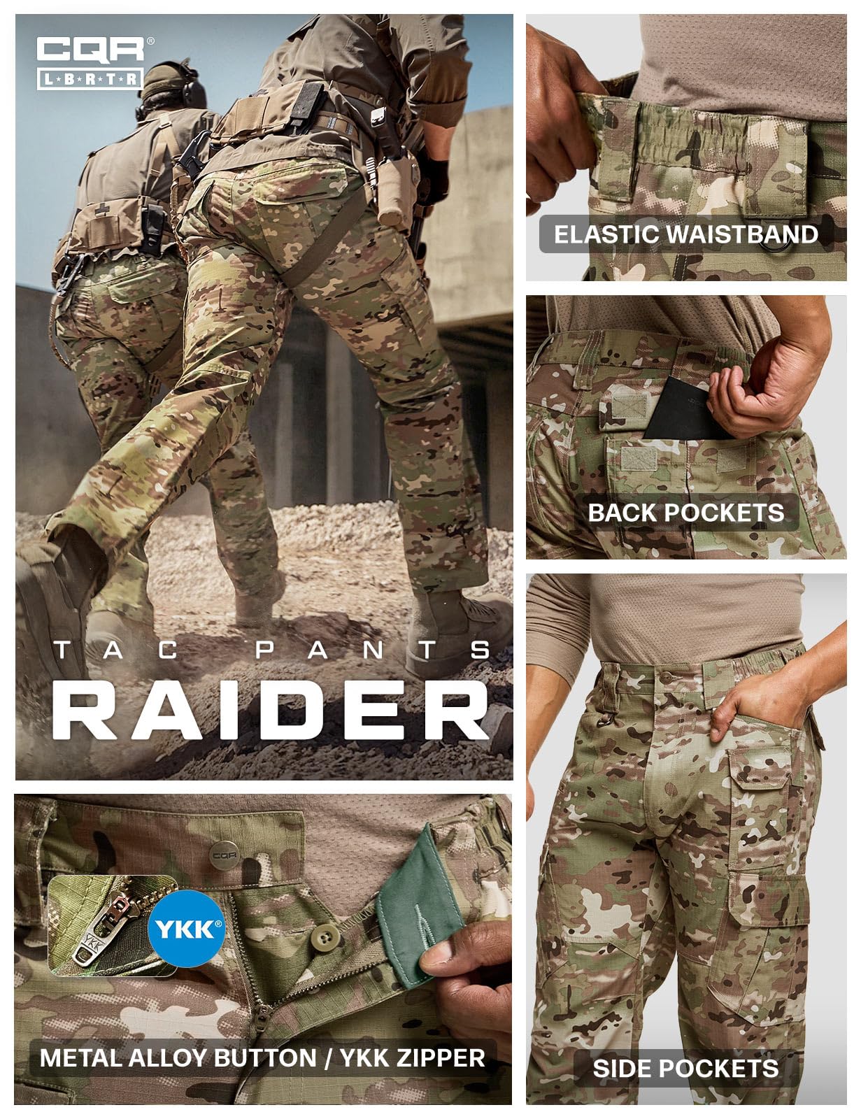 CQR Men's Tactical Pants, Water Resistant Ripstop Cargo Pants, Lightweight EDC Work Hiking Pants, Outdoor Apparel, Duratex Mag Pocket Utility Camo, 40W x 32L