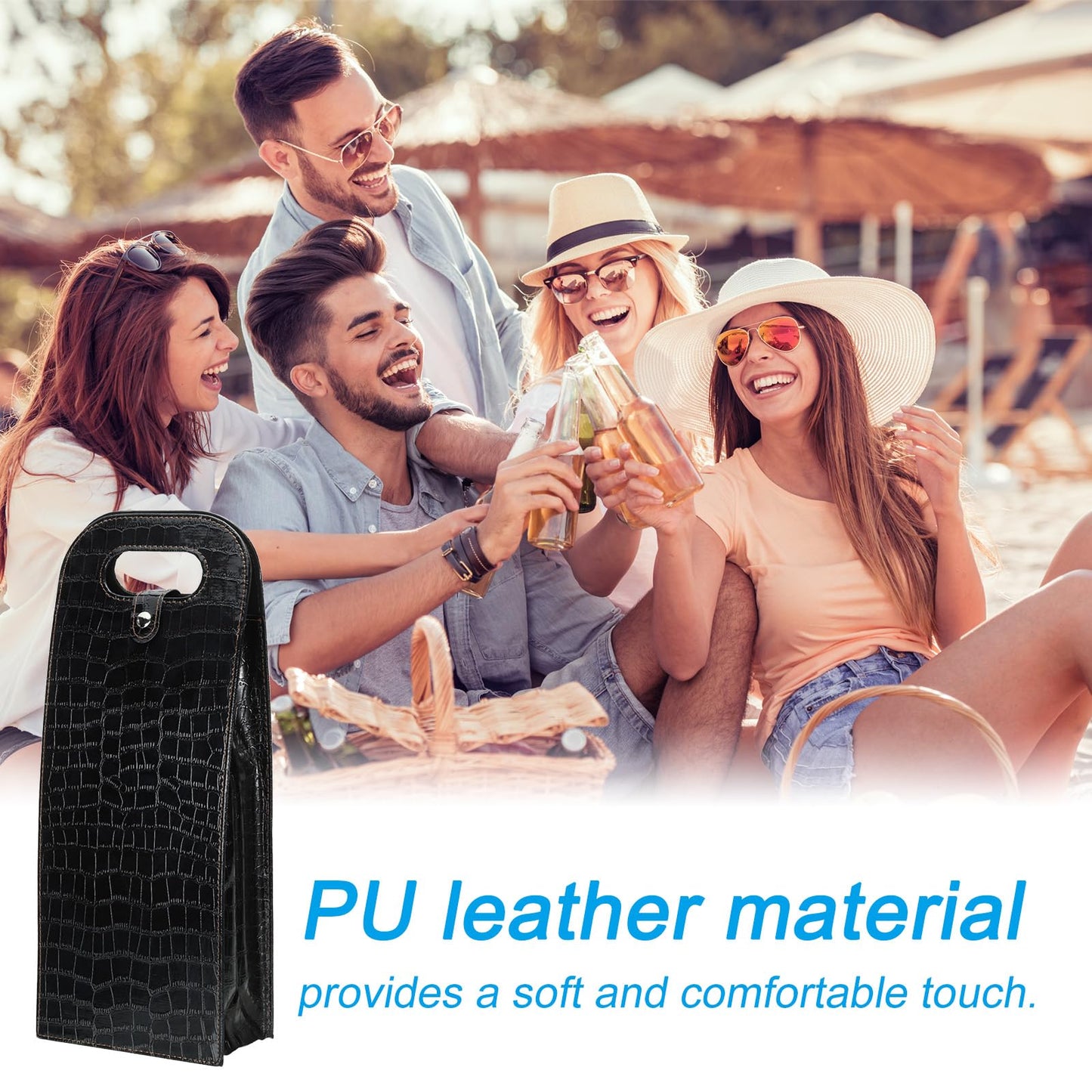 PATIKIL 2 Bottle Wine Gift Bag, Wine Bag Reusable Leather Wine Tote Carrier for Wine Bottles Portable Champagne Gift Bags for Picnic Party Wedding, Black