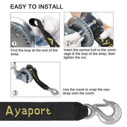 Ayaport Boat Winch Strap Towing Straps with Hook - 2" x 20' - 6600lbs Breaking Strength, Boat Trailer Winch Strap Replacement for Marine Boat ATV Fishing Boat and Jet Ski (Stainless-Steel Hook)