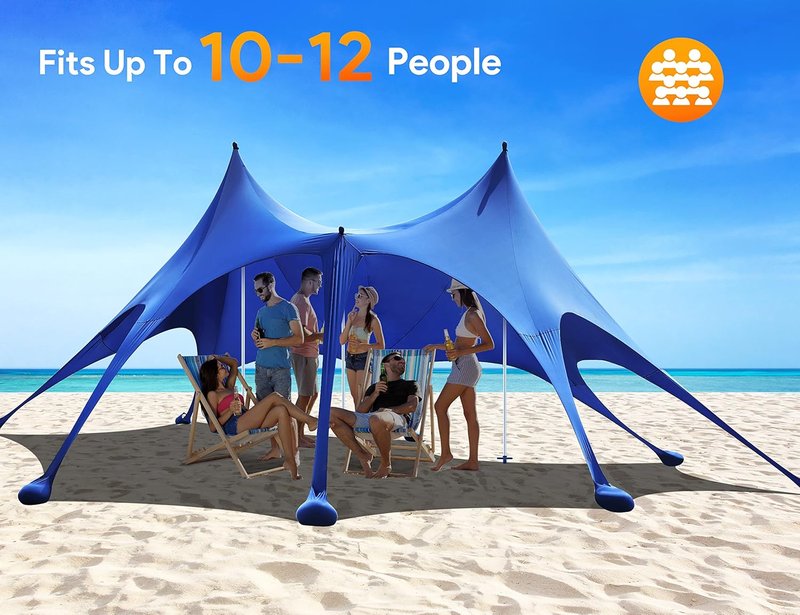 Beach Tent - 20 x 13ft Camping Sun Shelter with UPF50+ Protection | Includes 8 Sandbags, Shovels, Pegs & Stability Poles - Blue