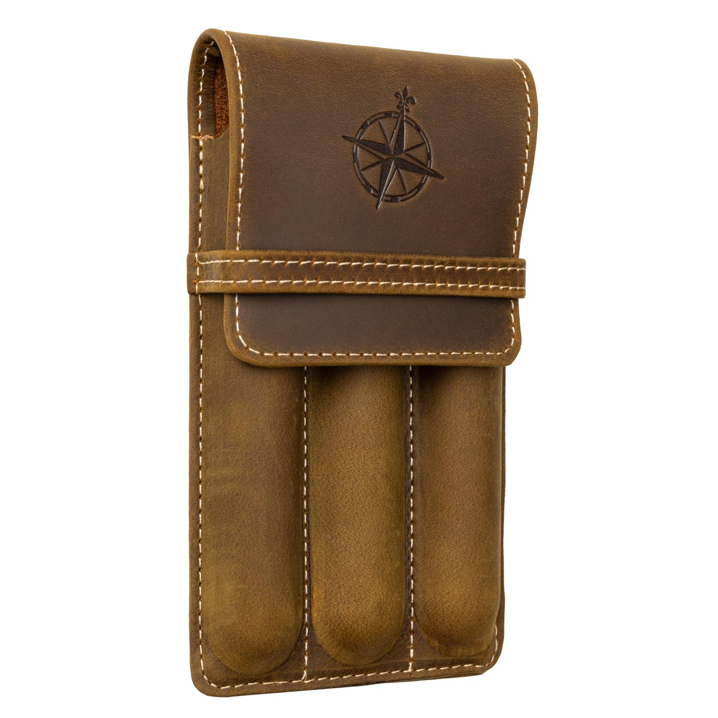 WANDERINGS Vintage Leather 3-Slot Pen Pouch – Handcrafted Brown Pen Case – Individual Leather Pen Sleeves for Fountain Pens, Rollers & Ballpoints – Pen Holder for Men and Women – 3.4" x 6" x 0.8"