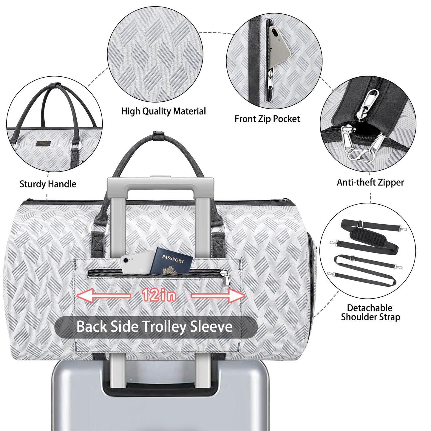 Convertible Garment Duffel Bag for Travel - Carry On Garment Bags With Toiletry Bag Large Weekender Bag for Men Women 2 in 1 Hanging Suitcase Suit Travel Duffel Overnight Bags 4pcs Set