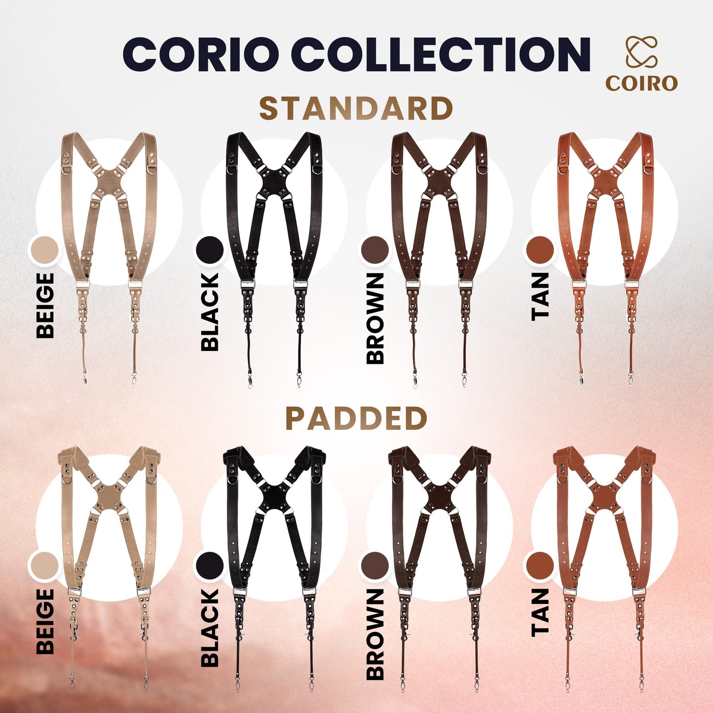 C Coiro Camera Harness for 2 Cameras – Dual Shoulder Leather Camera Strap – Double Camera Harness for DSLR/SLR, Camera Straps for Photographers of All Levels, Padded Straps/Color Tan