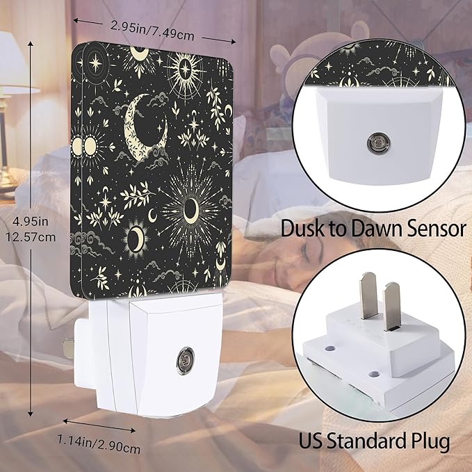 Stars Moon Black Sky Night Light Plug in Wall Lamp Smart Dusk to Dawn Sensor for Home Decorative, Kids Room Bedroom Bathroom Kitchen Hallway Gifts