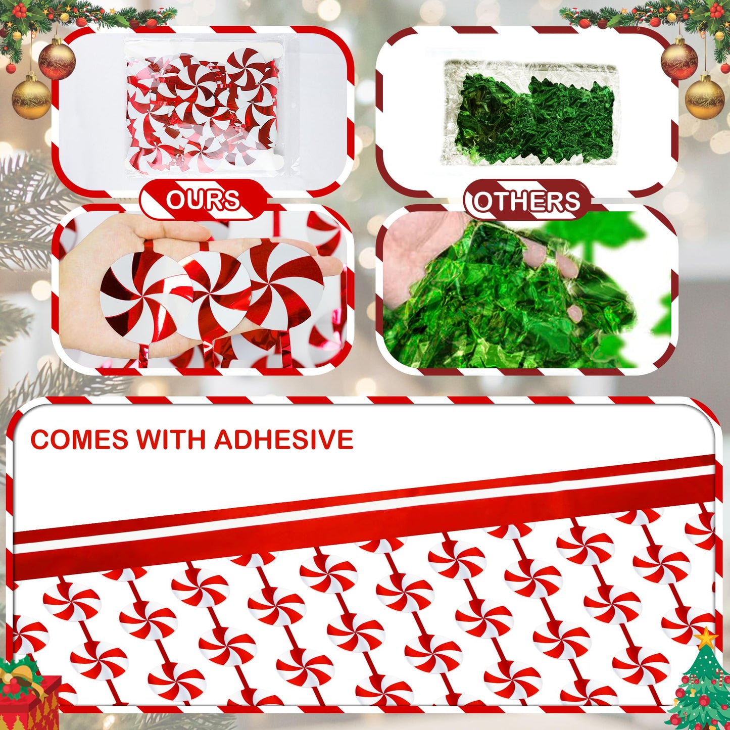 Christmas Party Decorations Candy Cane Foil Fringe Curtains, 2 Pack Red White Christmas Backdrop Photo Booth Prop Streamers for Ugly Sweater Party Xmas Decorations Indoor, 3.3x6.56Ft