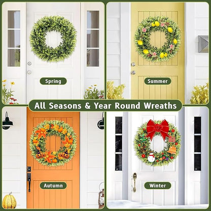 Christmas Boxwood Wreath Door Wreath 16-18In Christmas Door Wreaths for Front DoorWreath Winter Spring Summer Indoor OutdoorWreath Farmhouse Artificial Greenery Wreaths Home Decoraction