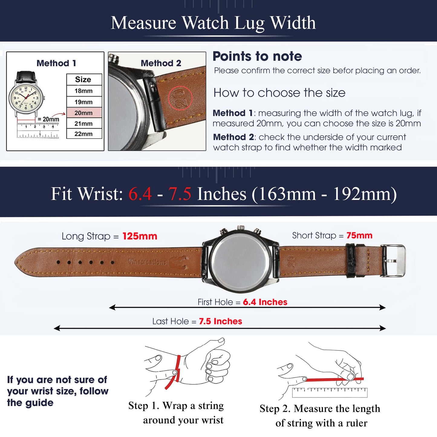20mm Dark Brown Leather Watch Band Deployment Clasp Quick Release Handmade Leather Strap Butterfly Buckle Replacement Wristband for Men, Christmas Fathers Day Gift for Dad Son Husband DH-203D-S-20MM