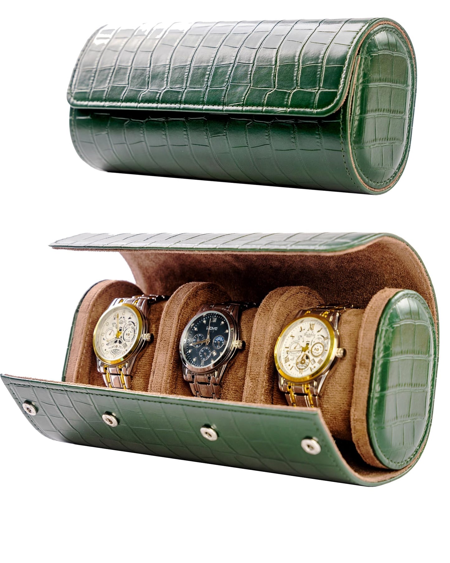 MR.OKAY 3 Watch Travel Case-Classic Leather Watch Case With Superb Texture. (Portable Watch Roll Or Organizer For Storage And Display).Festival Gift For Men, All Handcrafted By Artisans.