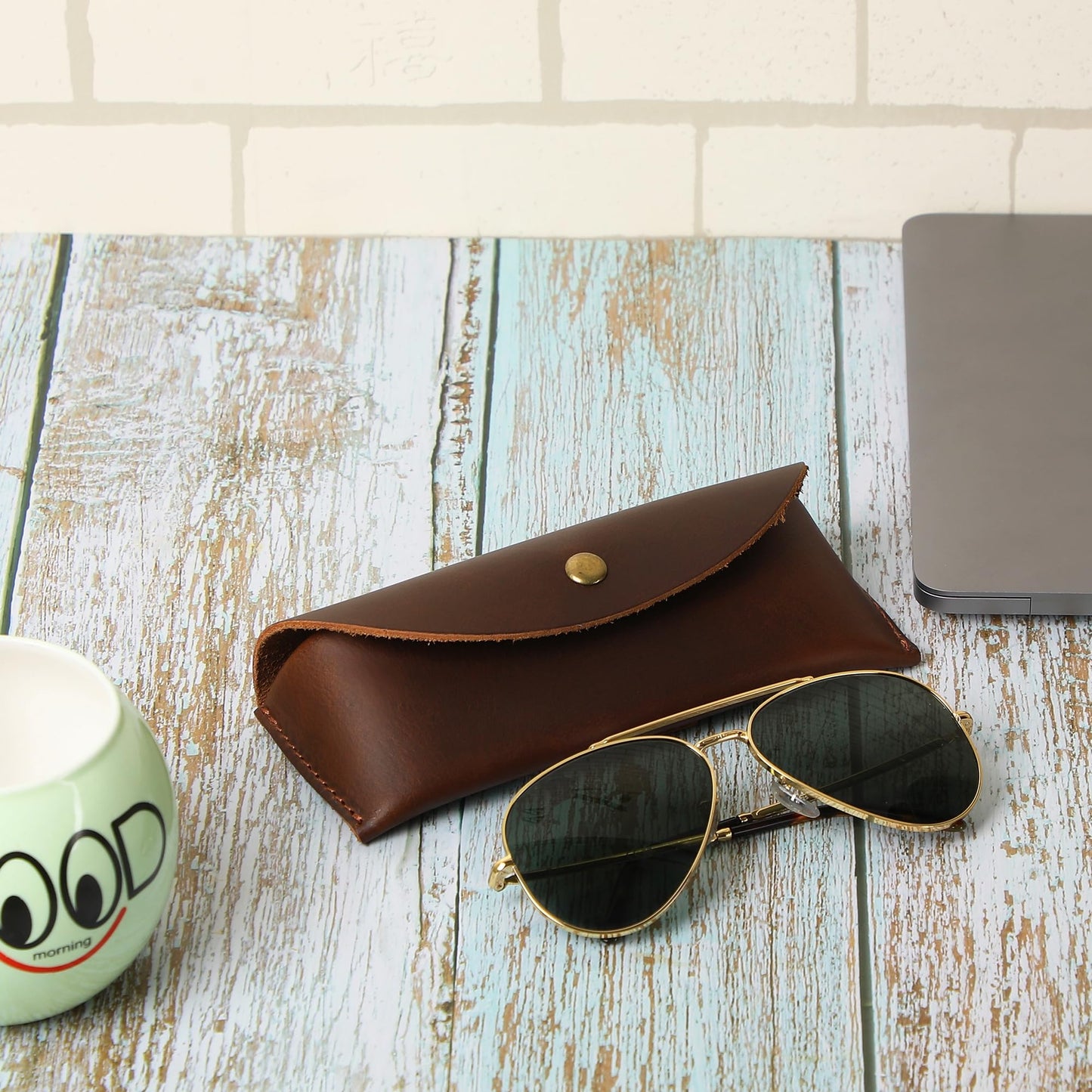 TheAntiq Brown Leather Sunglasses Case - Vintage Eyeglass Holder with Belt Loop, Handcrafted Eyeglasses Case, Slim & Flexible Sunglasses Holder - Leather Sunglass Eyeglass Cases for Men & Women