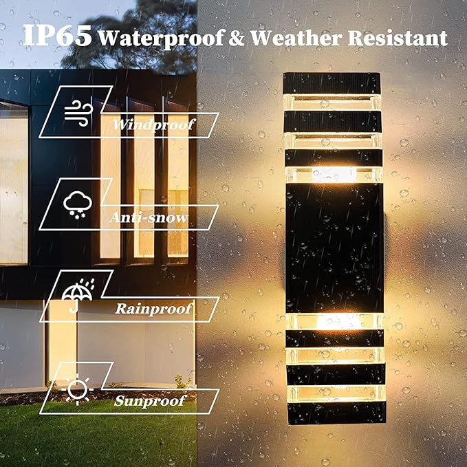 6Pack 15inch Outdoor LED Wall Lights,4000K Day White Outdoor 18W Wall Light Aluminum Body Waterproof IP65 led Porch Light for House Patio Garage Garden.(No Sensor)
