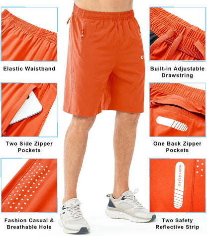 NORTHYARD Men's Athletic Running Shorts Gym Workout 7"/9"/5" Quick Dry Lightweight Sports Basketball Tennis 3 Zipper Pockets ORANGE-9inch S