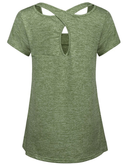 Kimmery Womens Workout Tops for Women Short Sleeve Shirts for Women Summer Tops Yoga Tops Athletic Tops Olive Green L