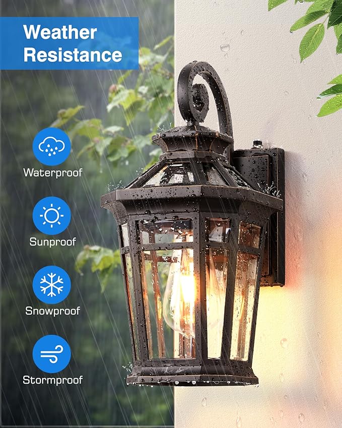 Large 9'' Outdoor Wall Lights Wall Mount, Dusk to Dawn Front Porch Lights, Oil Rubbed Bronze Outdoor Wall Lantern, Exterior Lighting Fixtures for Garage, Waterproof Patio Sconce Lights
