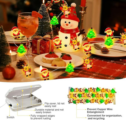 Aogist Christmas String Lights, 16ft 50 LED Battery Powered Reindeer Santa Claus Christmas Tree Decoration Lights for Indoor Outdoot Party Festival Christmas Decorative (1 Pack)