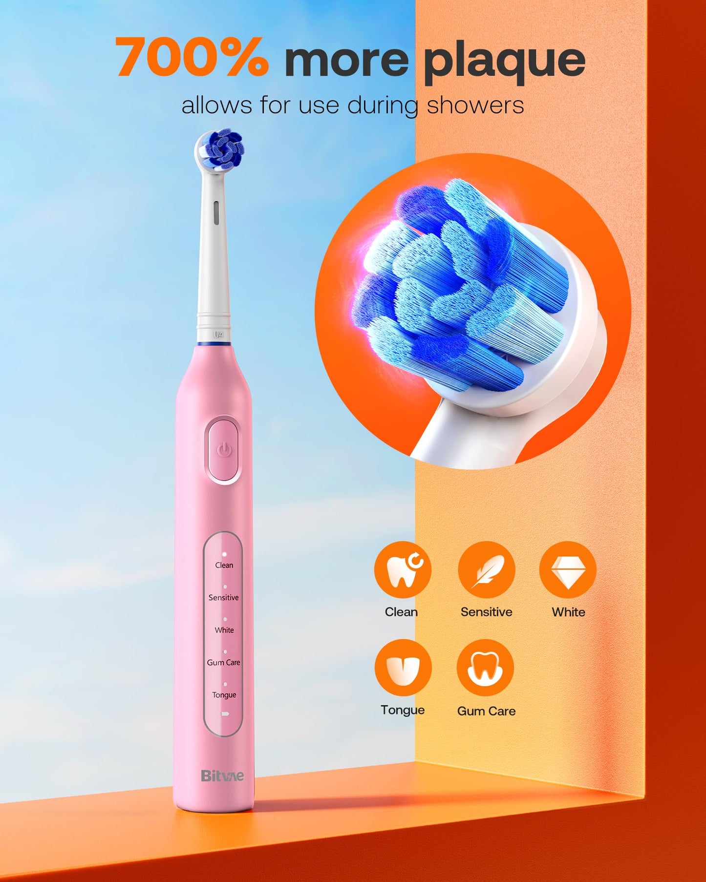 Bitvae Water Dental Flosser Teeth Picks, Cordless Water Flosser for Teeth, Braces, Dental Care and Rechargeable Rotary Electric Toothbrush Combo Set, 4 Tips, 4 Brush Heads, Waterproof, Black, C5+R1