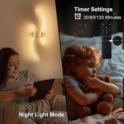 Battery Operated Wall Sconces with Remote Control, Stepless Colors 3000K-6000K & Dimming, LED Gold Wireless Wall Light for Living Room, Hallway, Bedroom, 27.5 Inch (1 Pack)