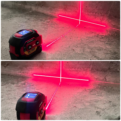 Laser Tape Measure 3 in 1 with Laser Level Crosshairs |196ft/60m Laser Distance+16ft/5m AutoLock Tape |Backlit LCD Display (Ft/Inch/M/mm) |for DIY,Construction, Interior Design (Red)
