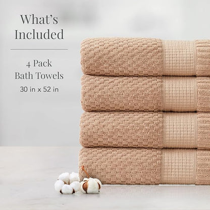 NY Loft 100% Cotton 4 Pack Bath Towel Set| Super Soft & Absorbent Quick-Dry
