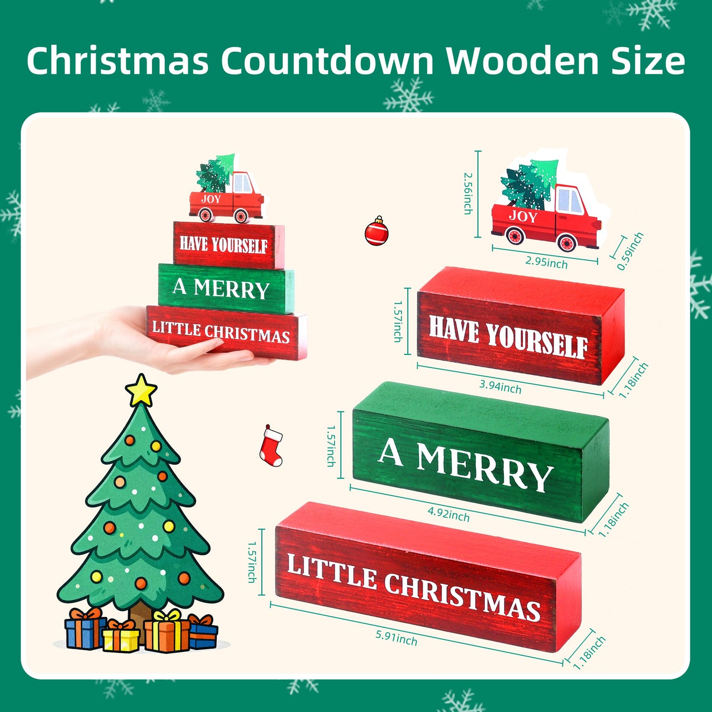 4 Pcs Christmas Wooden Tiered Tray Decor, Merry Christmas Decorations Gifts for Home, Winter Table Centerpiece for Xmas Party Kitchen Office