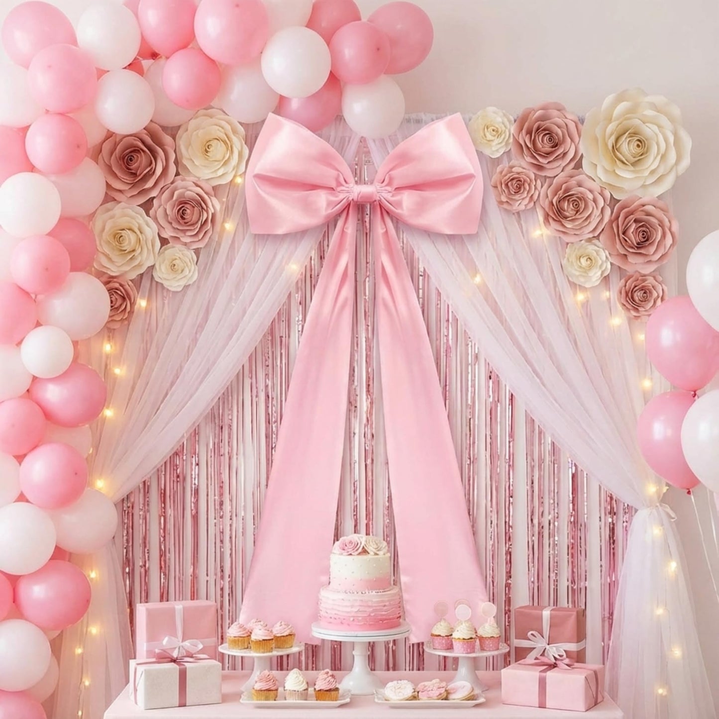 Daifunli 20 x 47 Inches Extra Large Pink Satin Bows for Coquette Room Decor Giant Bow Birthday Party Decorations for Home Wall Valentine's Spring Wedding Baby Shower Party Decor